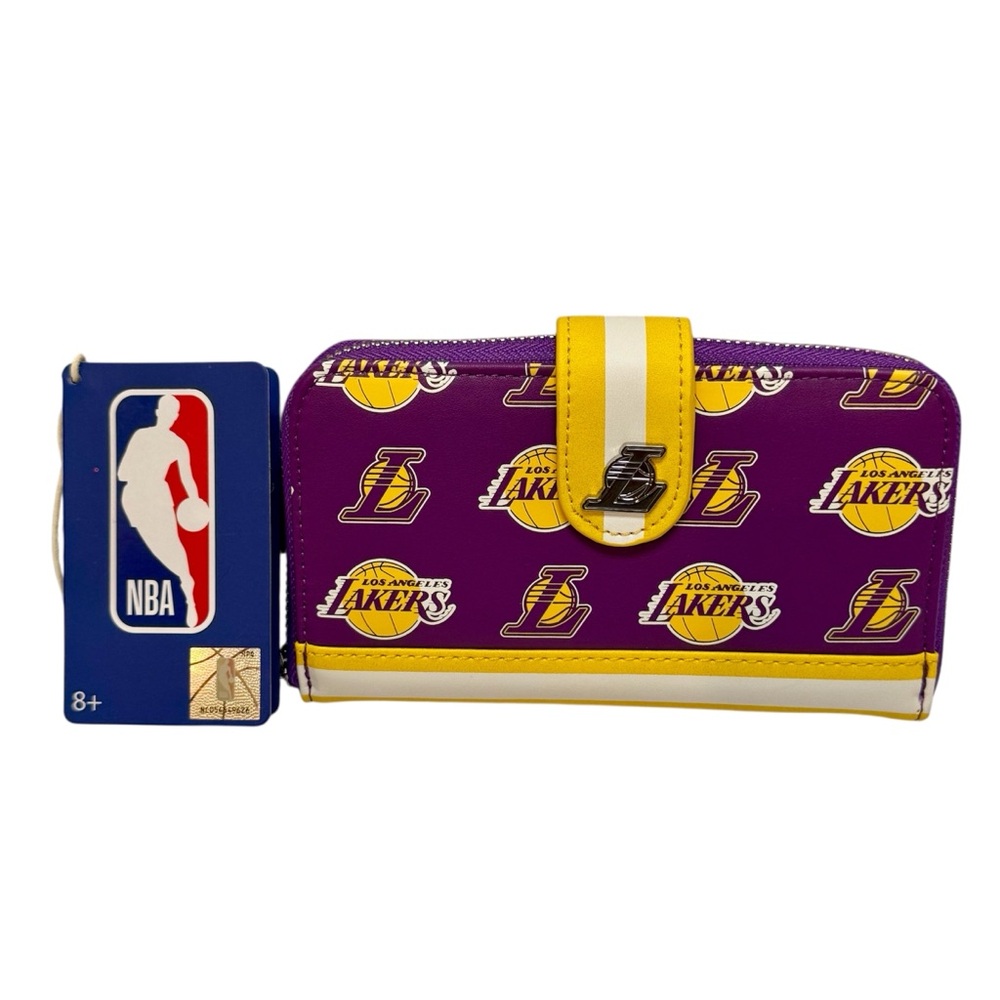 Loungefly Los Angeles Lakers NBA Basketball Zip Around Logo Snap Wallet New